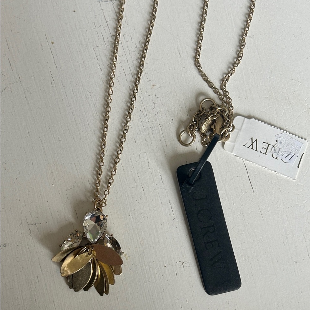 J. Crew Necklace Beaded Cluster Pendant Rhinestone Gold Tone 32”